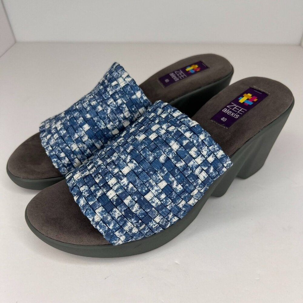 Zee Alexis Womens Blue Woven Elastic Tie Dye Slip-On Size 40 Wedge Sandals